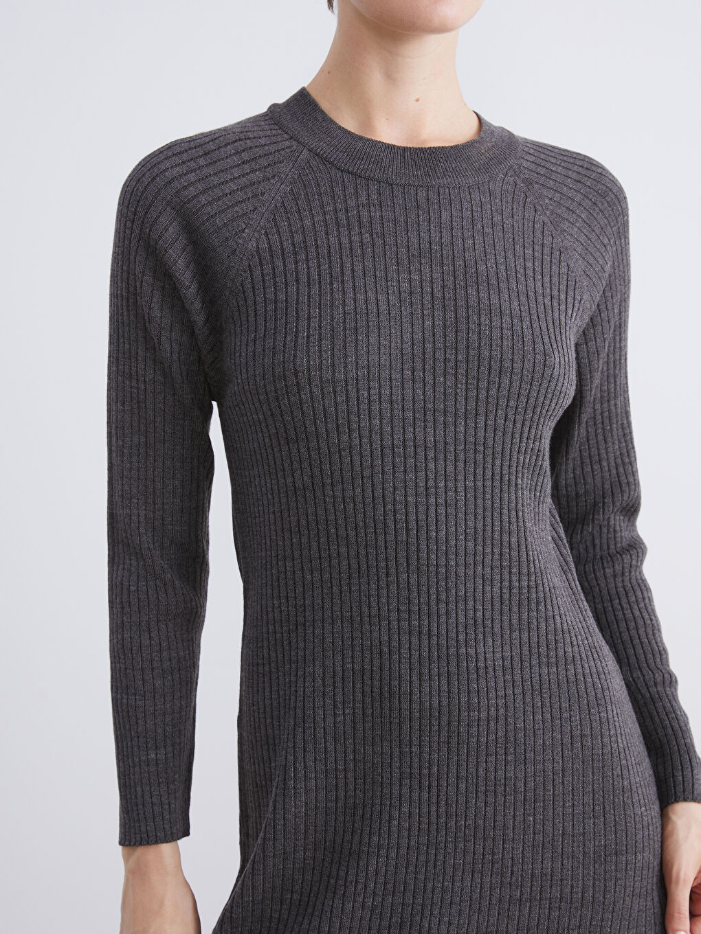 Antrasit Bisiklet Yaka Triko Elbise-3