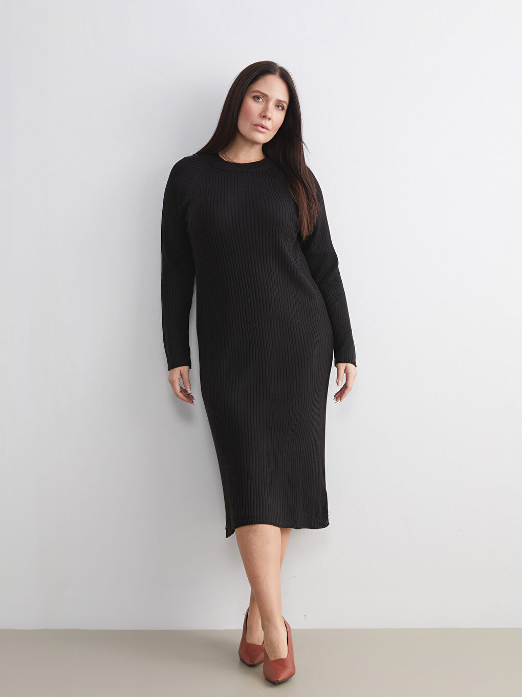 Siyah Bisiklet Yaka Triko Elbise-1