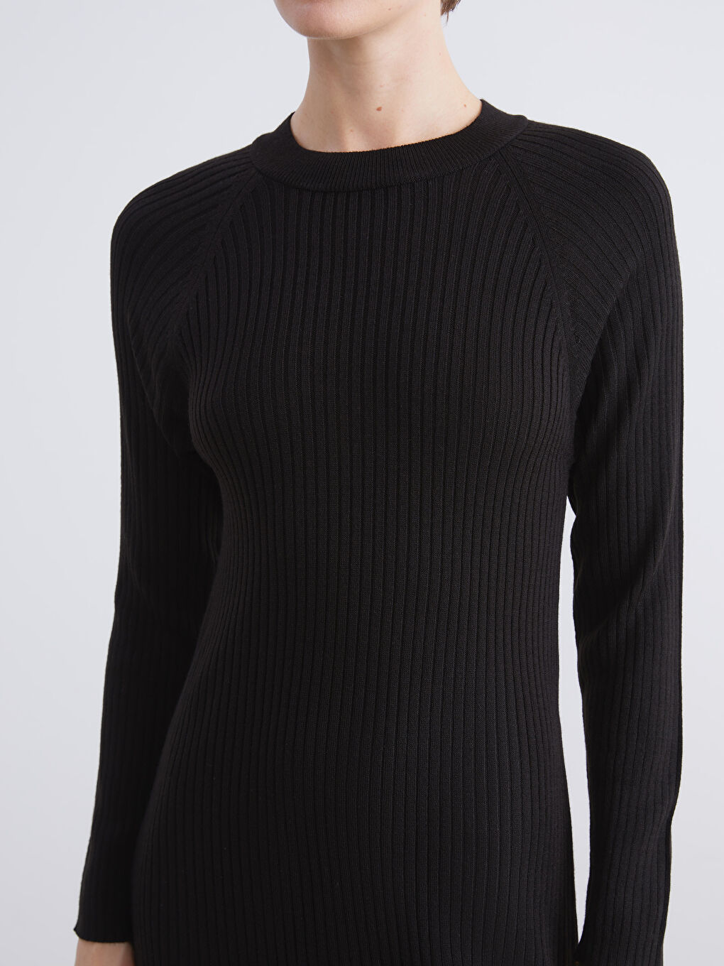 Siyah Bisiklet Yaka Triko Elbise-3