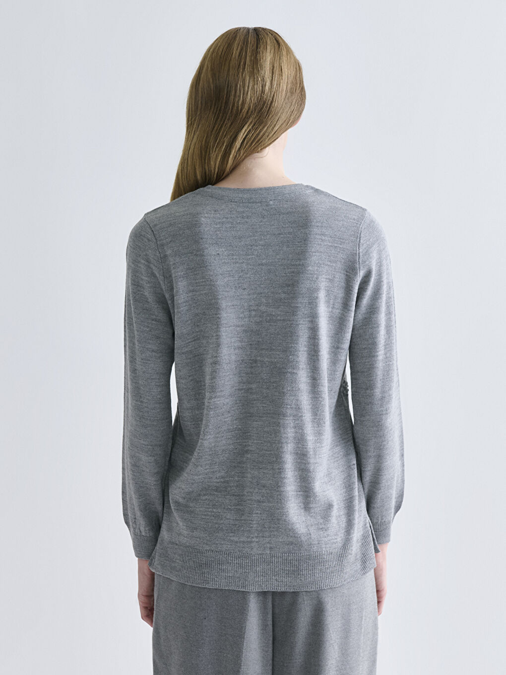 Crew Neck Self Patterned Long Sleeve Women's Tricot Cardigan-5