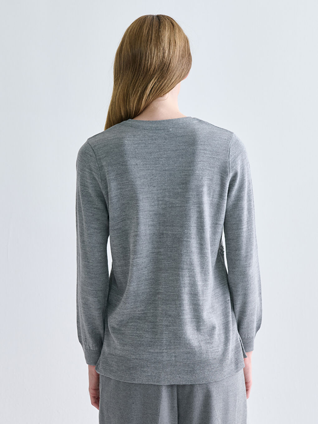 Crew Neck Self Patterned Long Sleeve Women's Tricot Cardigan-4