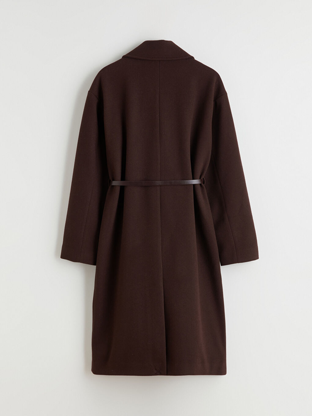 Kahverengi Beli Kemerli Kruvaze Yaka Kadın Kaşe Kaban-7