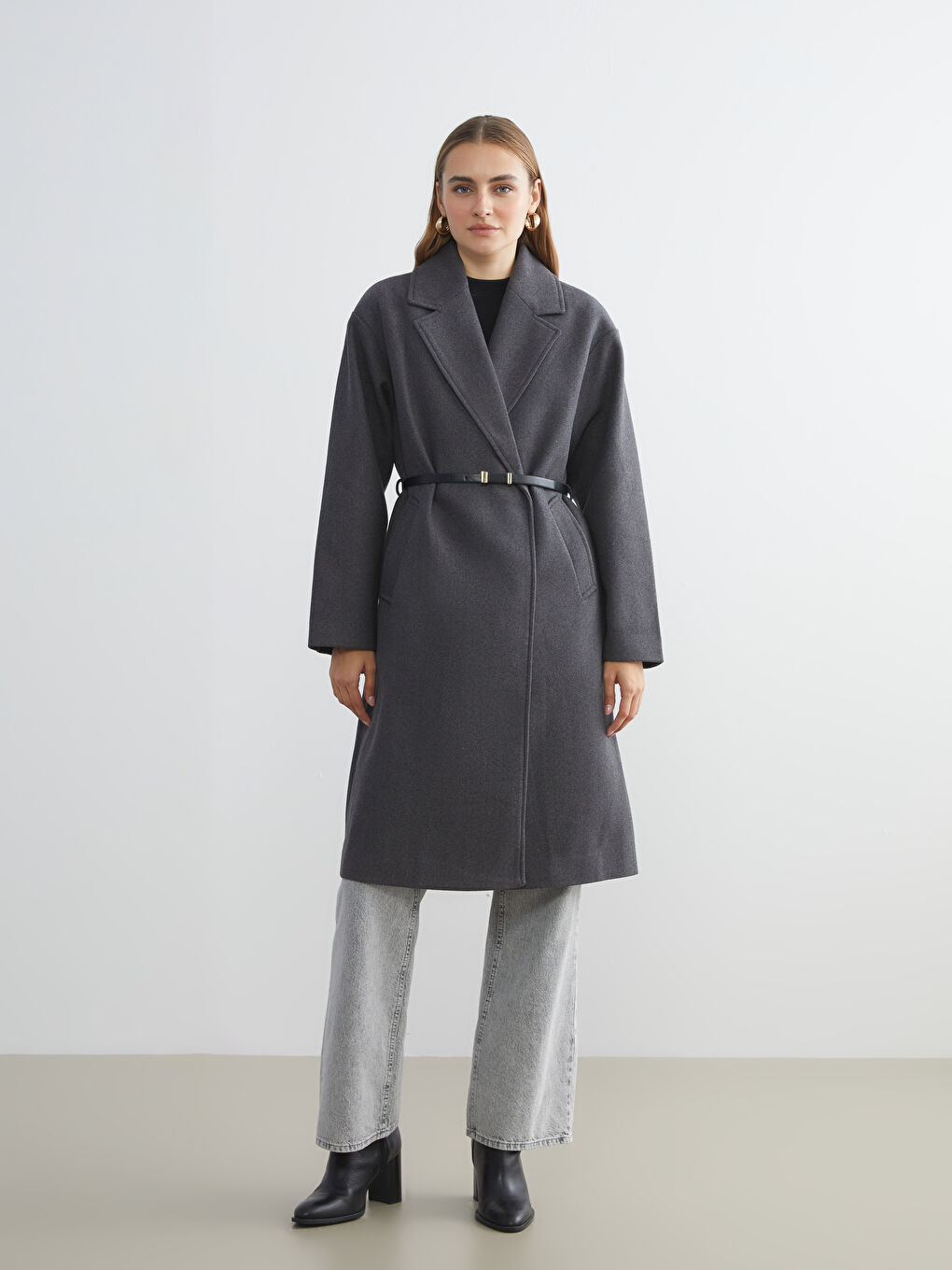 Palton din amestec de lână ANTRACIT Femeie-1