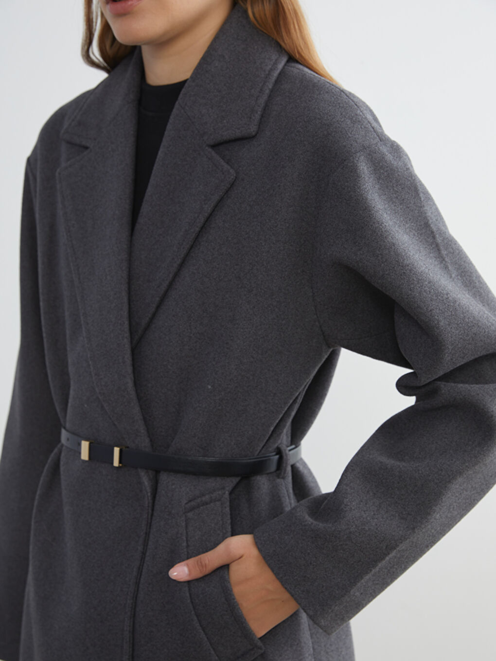 Palton din amestec de lână ANTRACIT Femeie-2