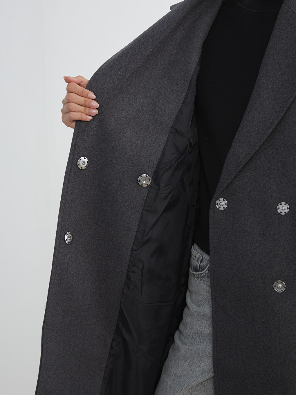 Palton din amestec de lână ANTRACIT Femeie-3