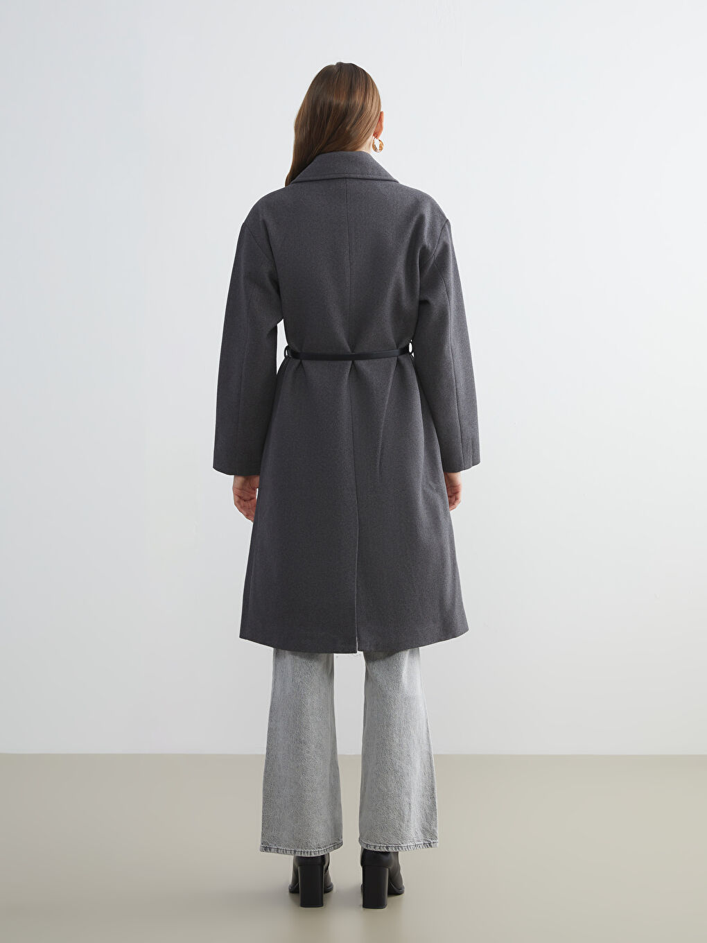 Palton din amestec de lână ANTRACIT Femeie-4
