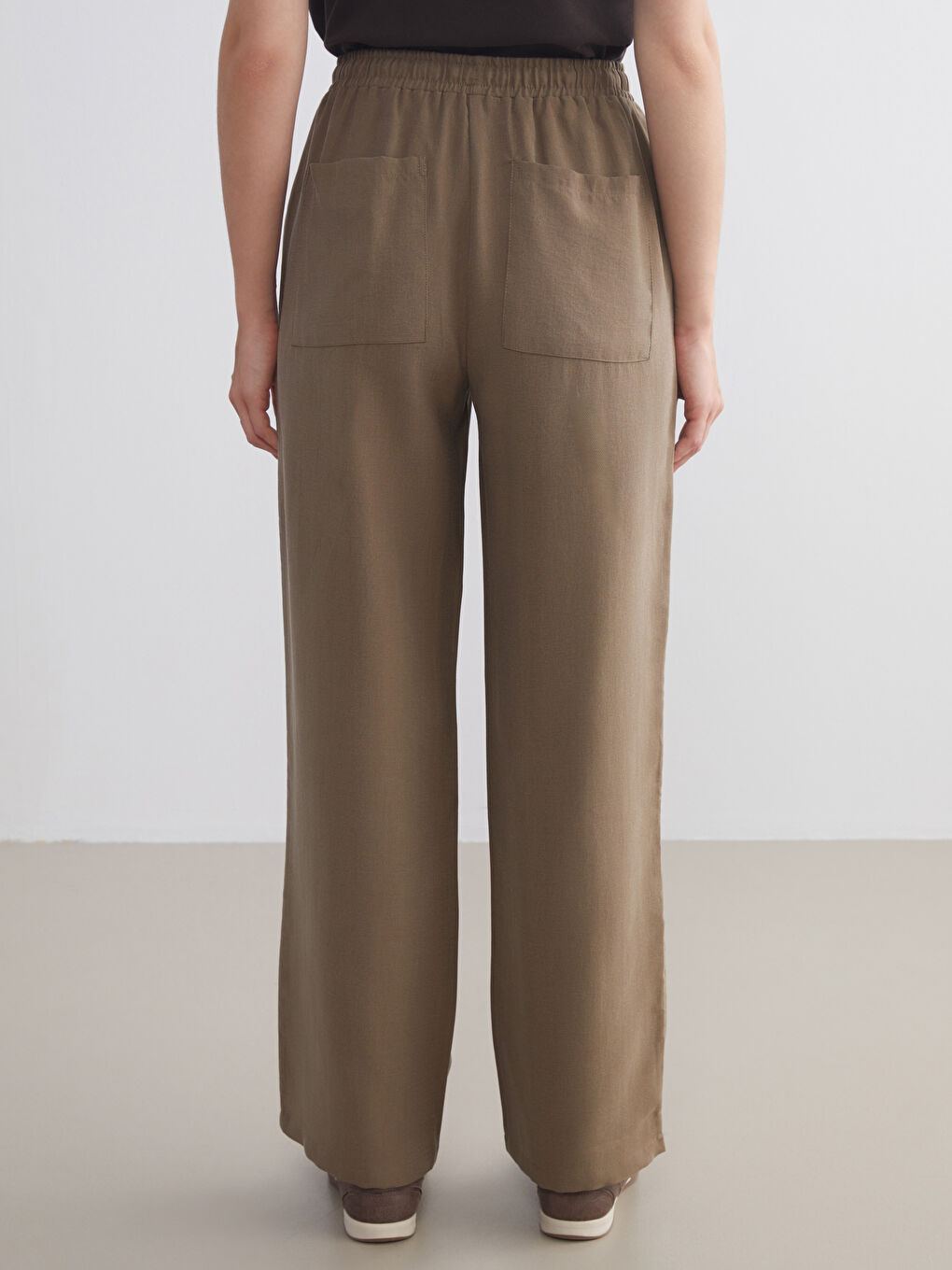 Elastic Waist Wide Leg Women's Trousers-3