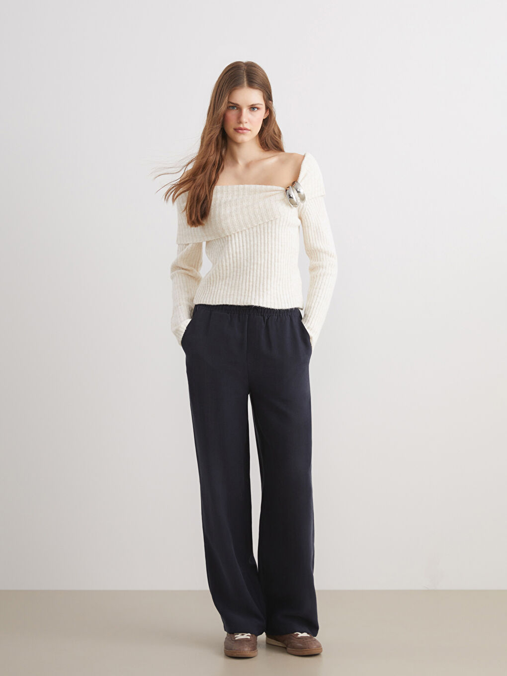 XSIDE Elastic Waist Wide Leg Women's Trousers -W5IA93Z8-CRP