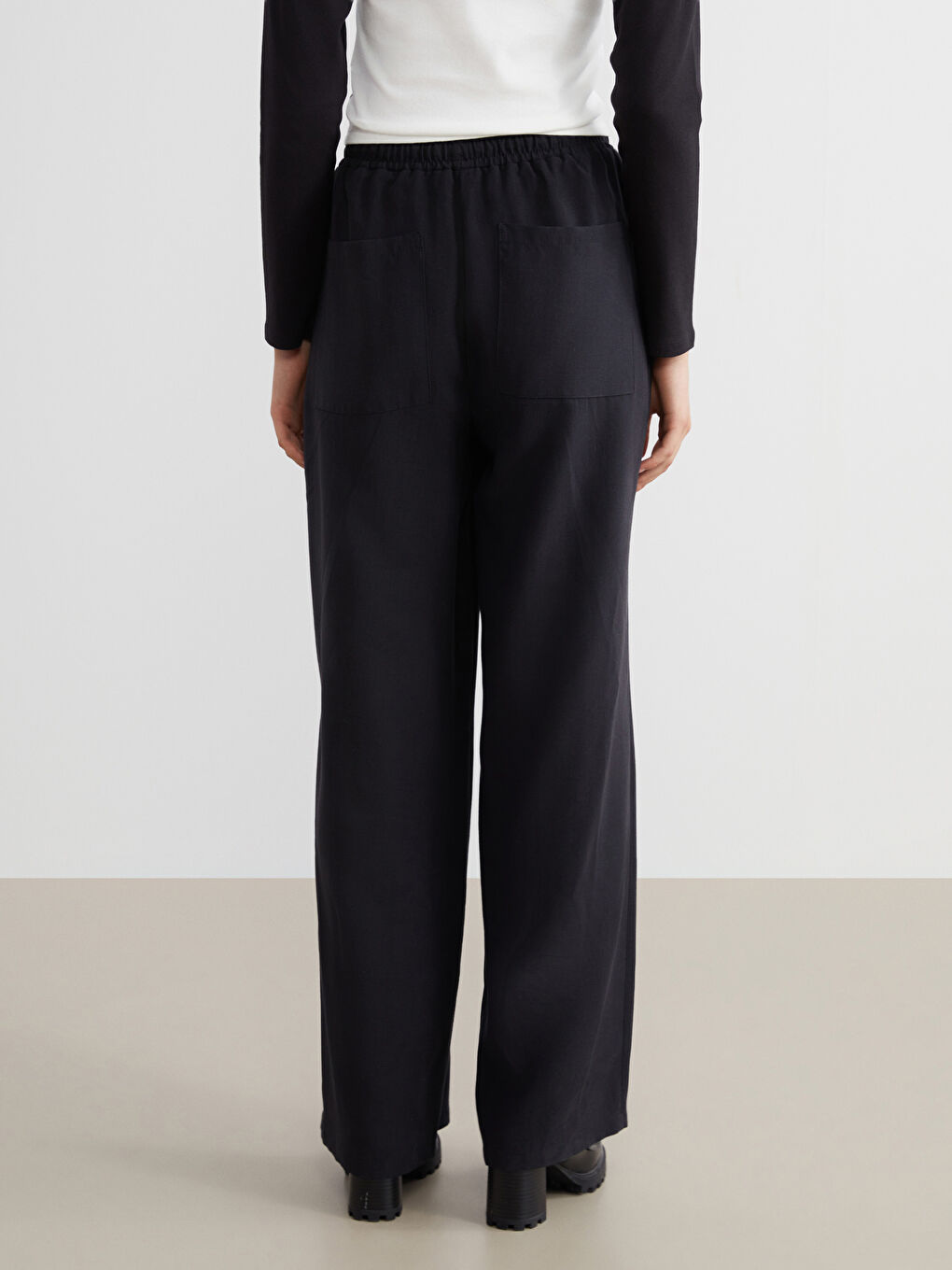 Elastic Waist Wide Leg Women's Trousers-6