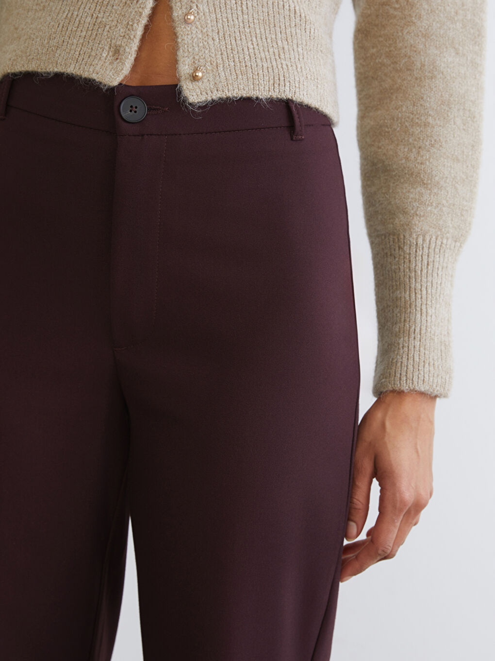 Bordo Regular Fit Geniş Paça Kadın Pantolon-2