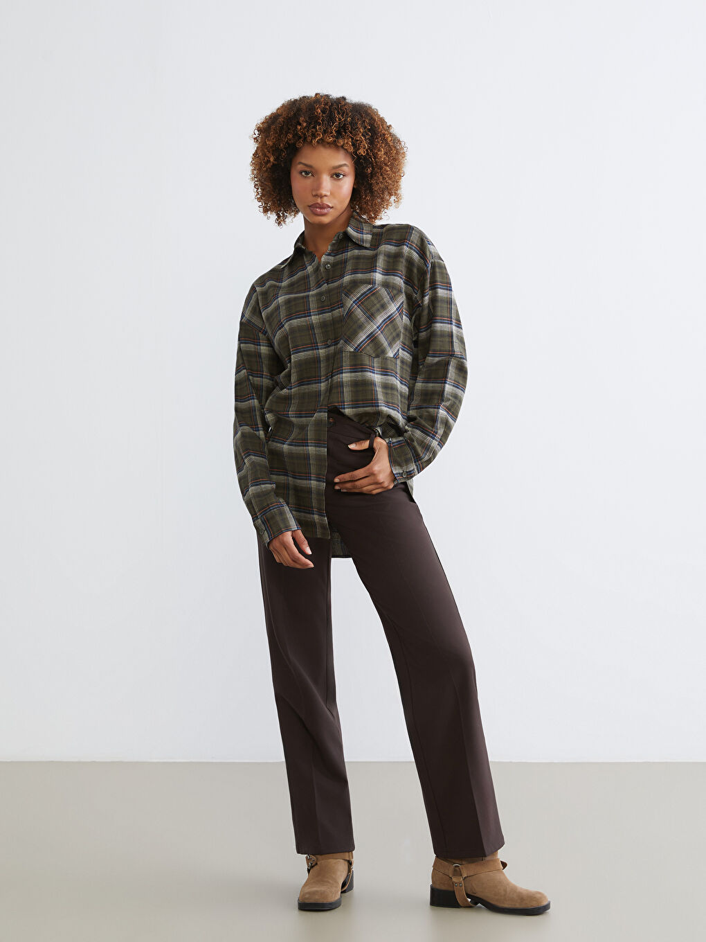 Kahverengi Regular Fit Geniş Paça Kadın Pantolon