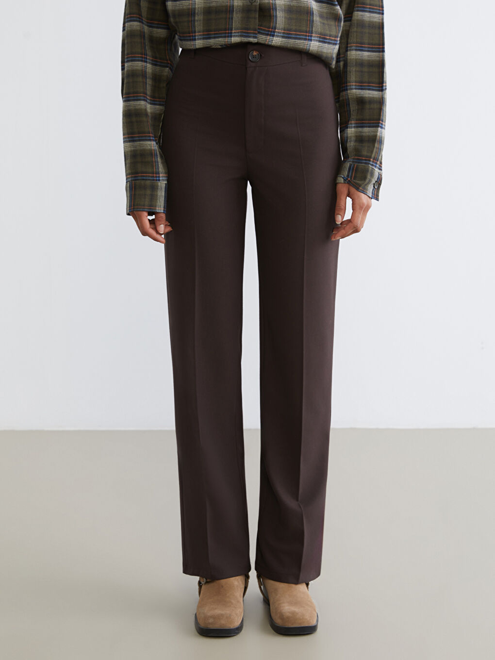 Kahverengi Regular Fit Geniş Paça Kadın Pantolon-1