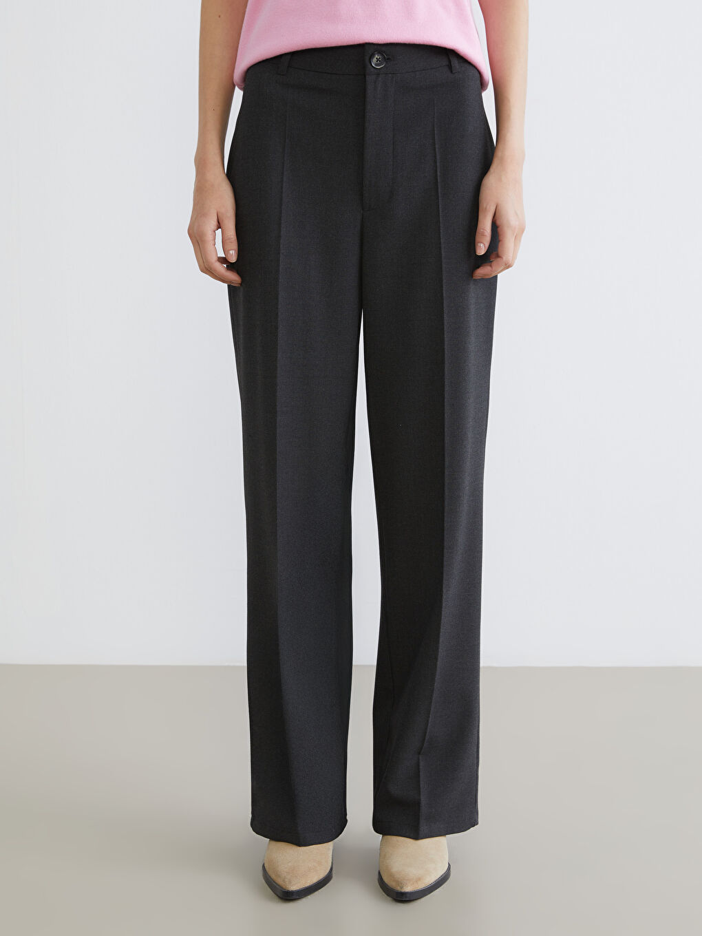 شلوار زنانه دمپا گشاد معمولي مشکي ذغالي XSIDE