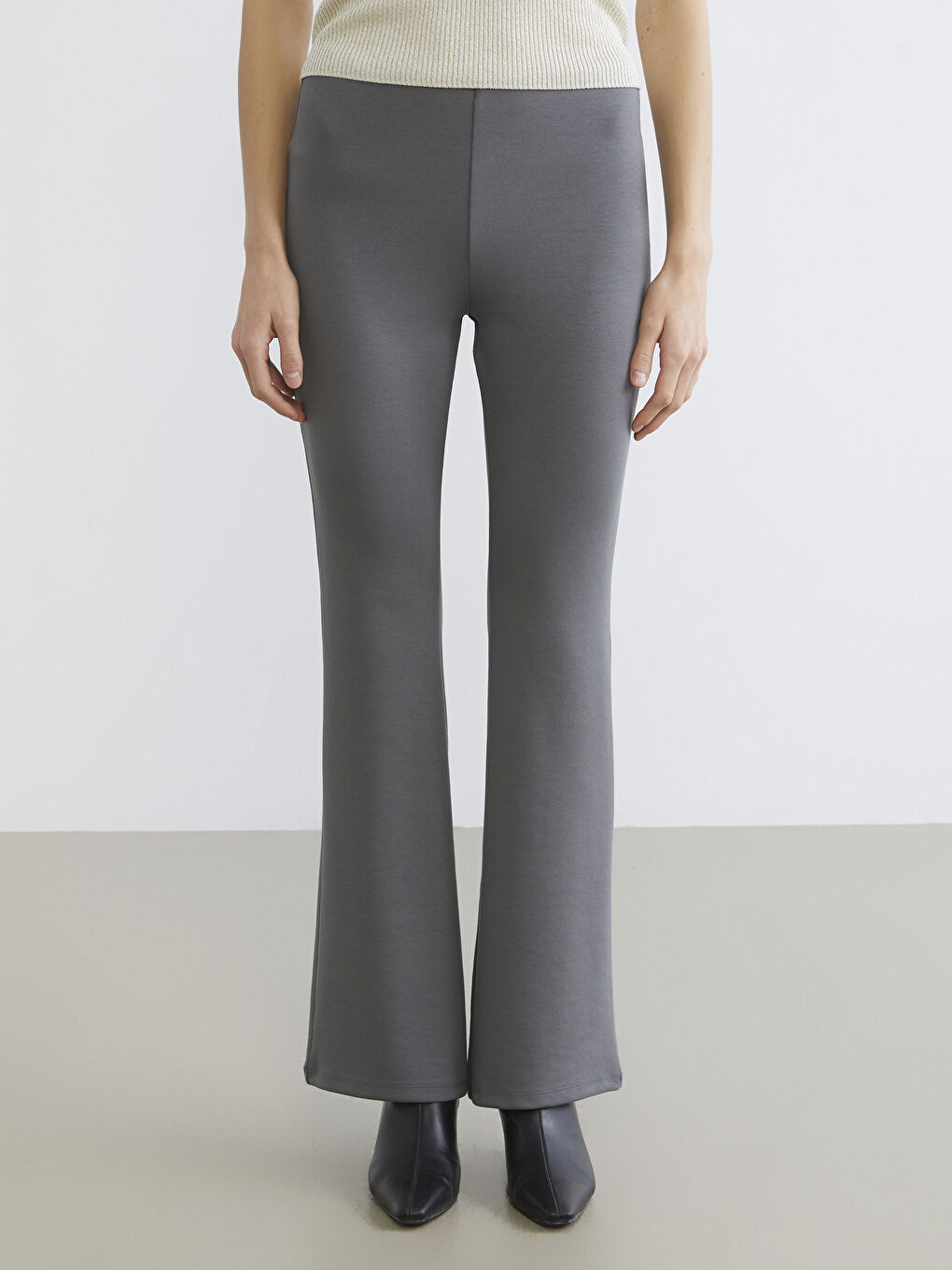 Gri Yüksek Bel İspanyol Paça Kadın Tayt-1