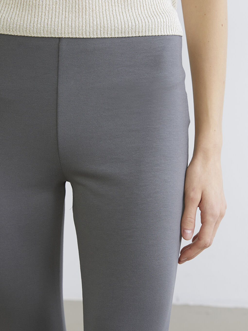 Gri Yüksek Bel İspanyol Paça Kadın Tayt-2