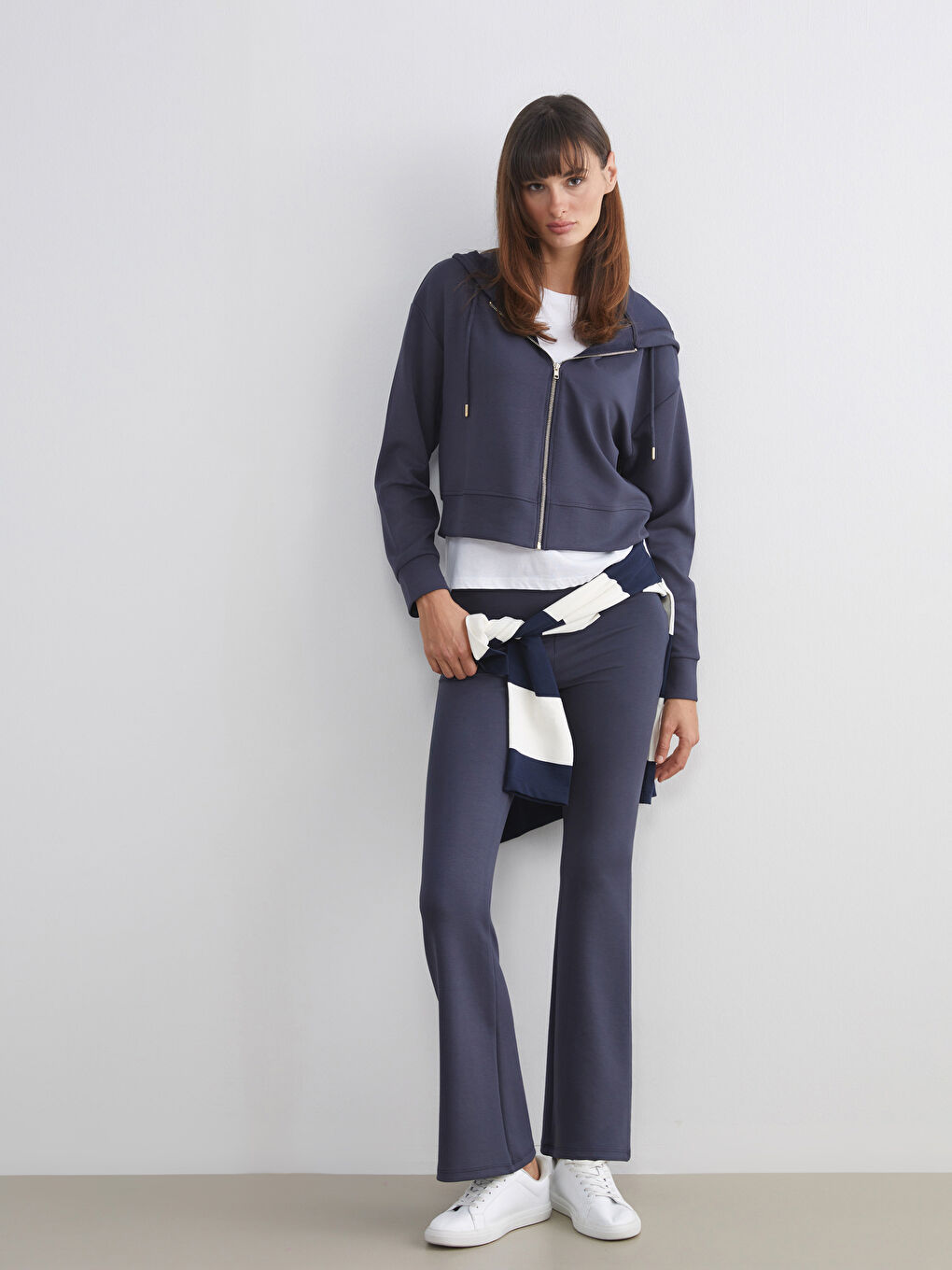 Lacivert Yüksek Bel İspanyol Paça Kadın Tayt