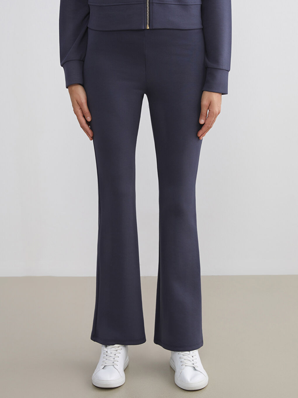 Lacivert Yüksek Bel İspanyol Paça Kadın Tayt-1