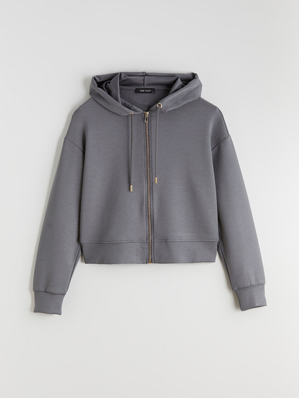 Gri Kapüşonlu Kadın Fermuarlı Sweatshirt-4