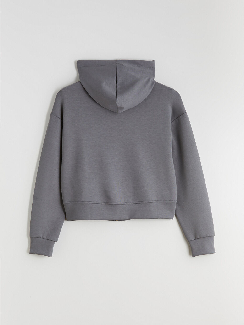 Gri Kapüşonlu Kadın Fermuarlı Sweatshirt-5
