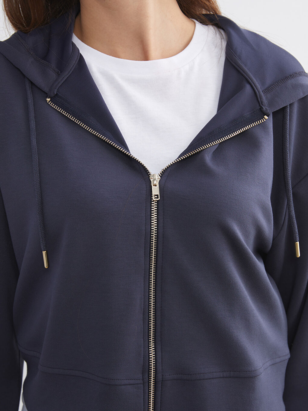 Lacivert Kapüşonlu Kadın Fermuarlı Sweatshirt-2