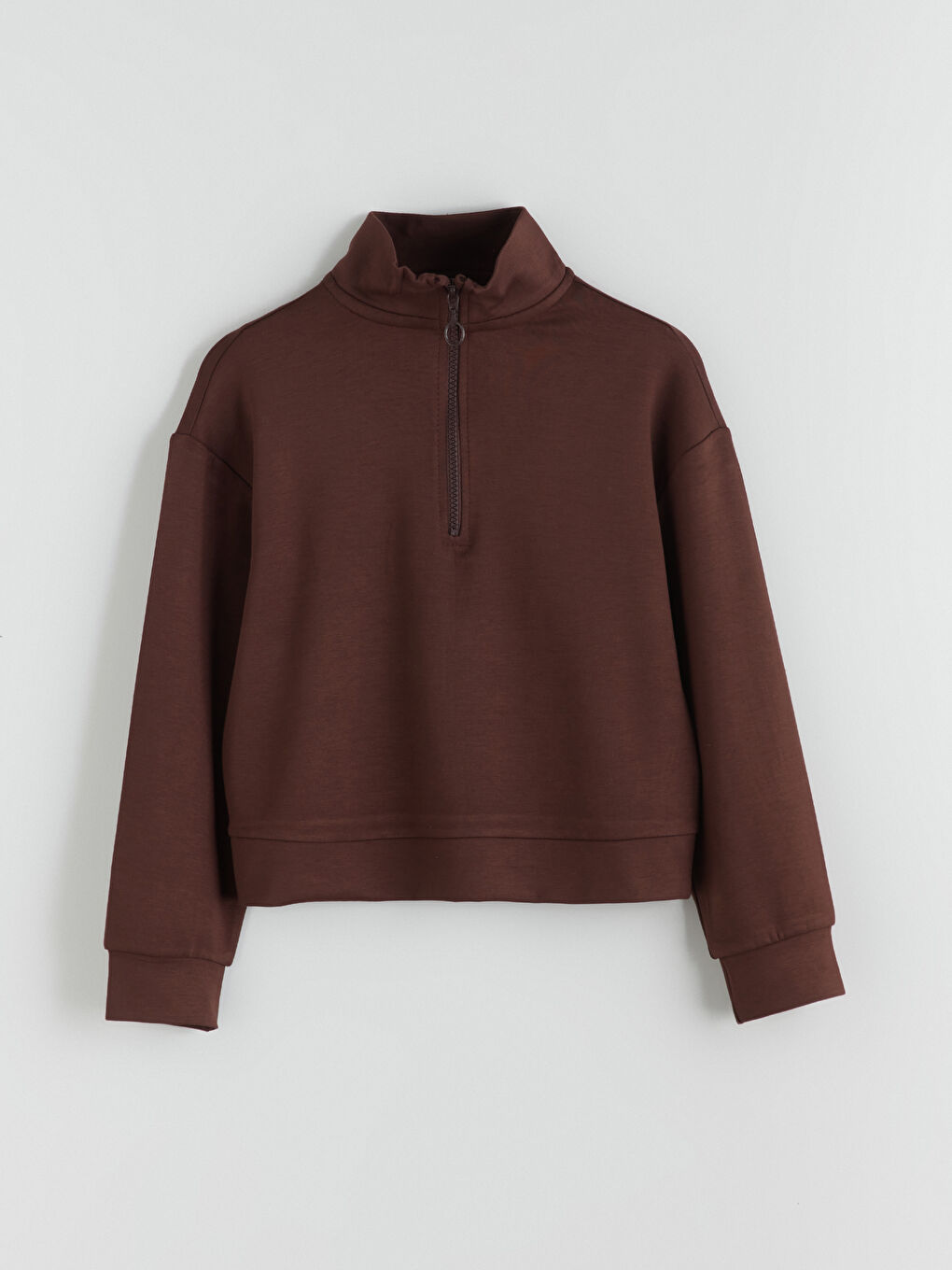 Kahverengi Dik Yaka Kız Çocuk Sweatshirt