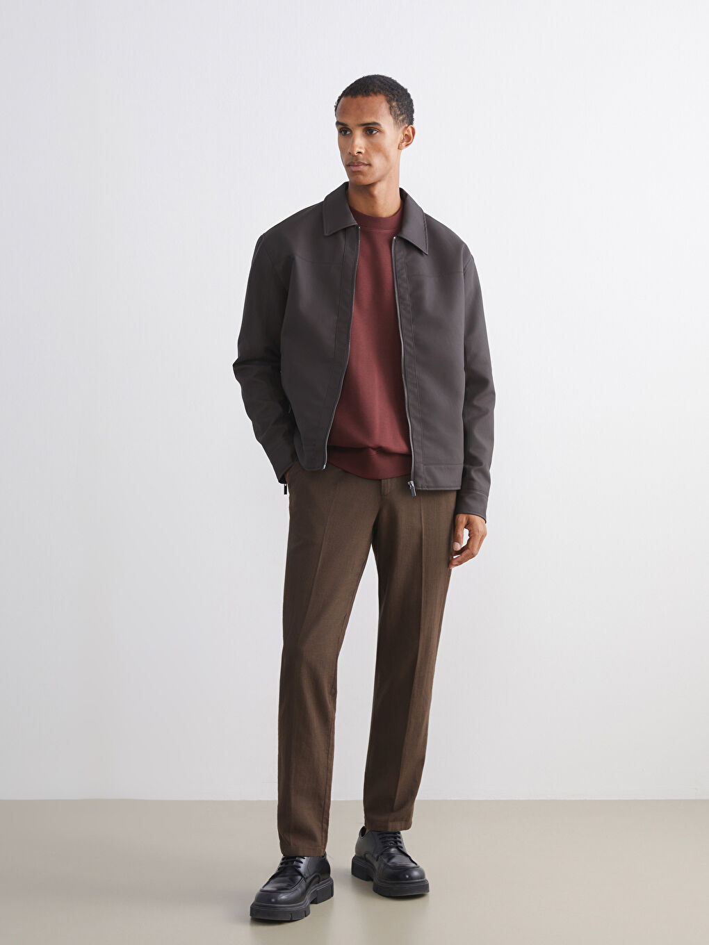 Standard Fit Collared Neck Men's Leather Look Jacket-1