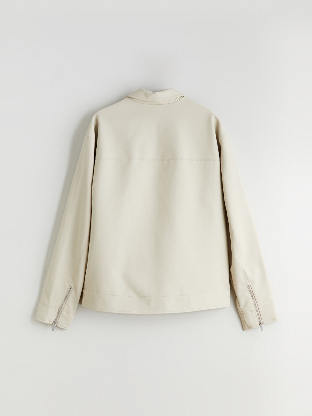 Gri Standart Kalıp Gömlek Yaka Erkek Deri Görünümlü Ceket-7