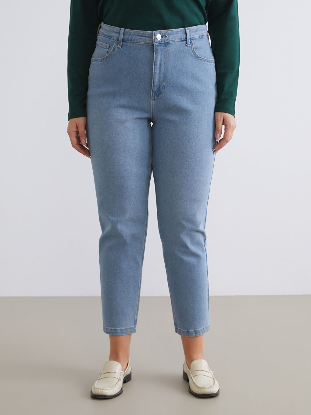 İndigo Mom Fit Kadın Jean Pantolon-5