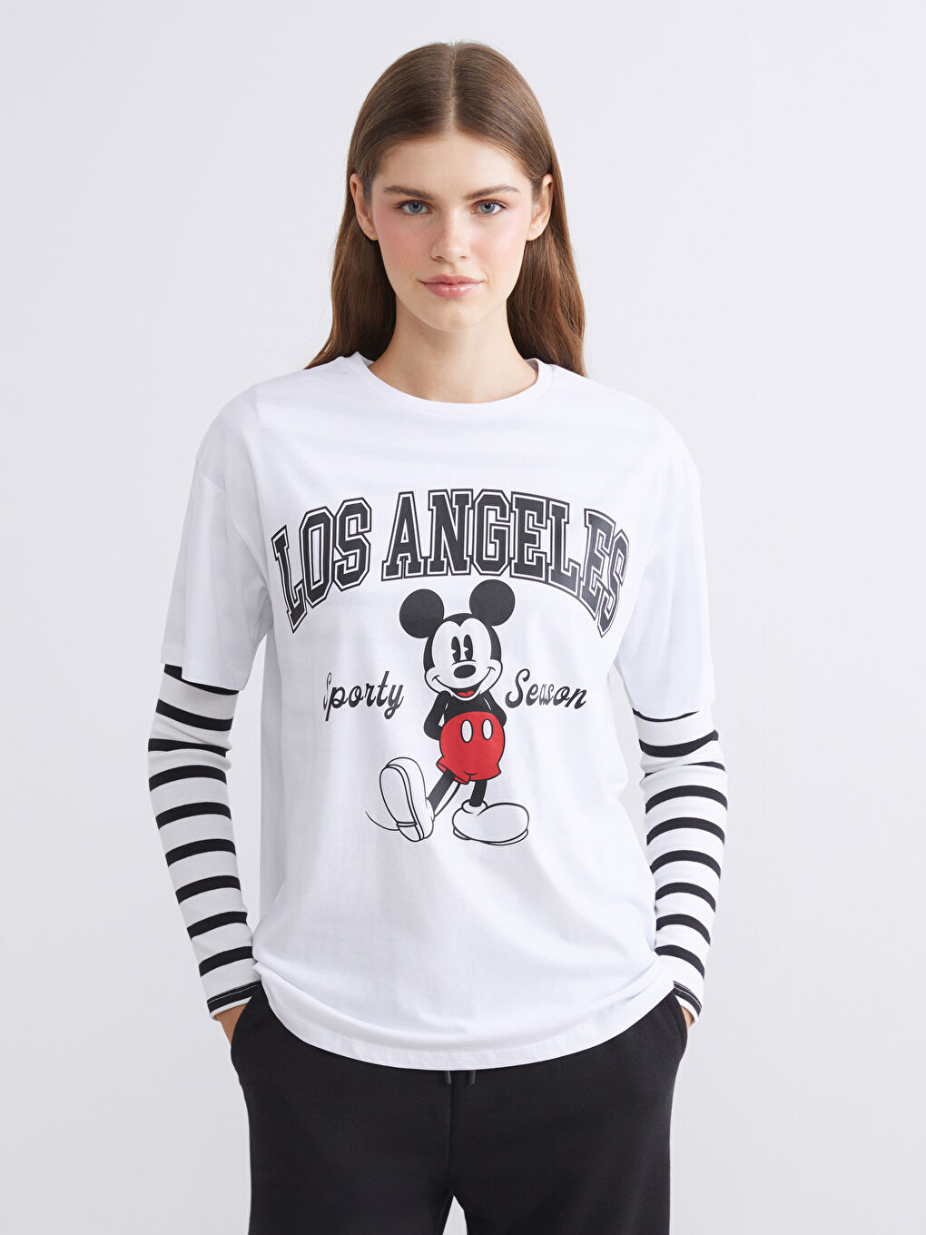 T-shirt imprimé Mickey Mouse à col rond pour Femmes