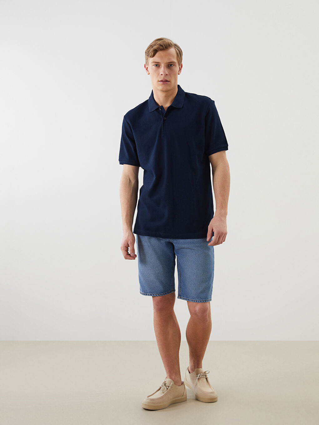 Lacivert Polo Yaka Pike Erkek Tişört-1