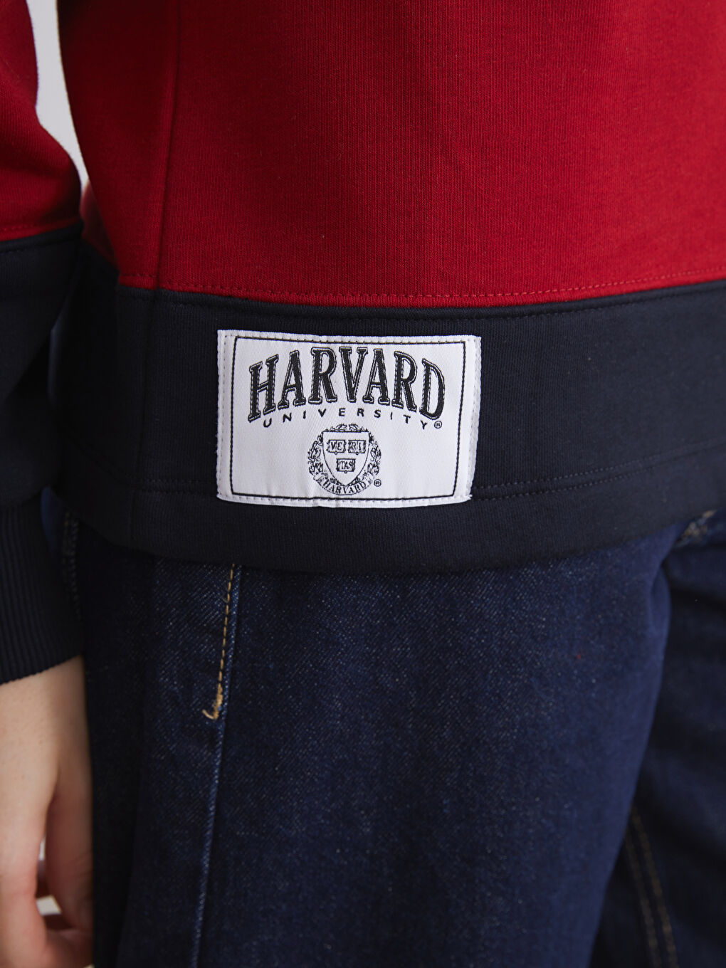 Lacivert Polo Yaka Çizgili Oversize Kadın Kalın Sweatshirt-3