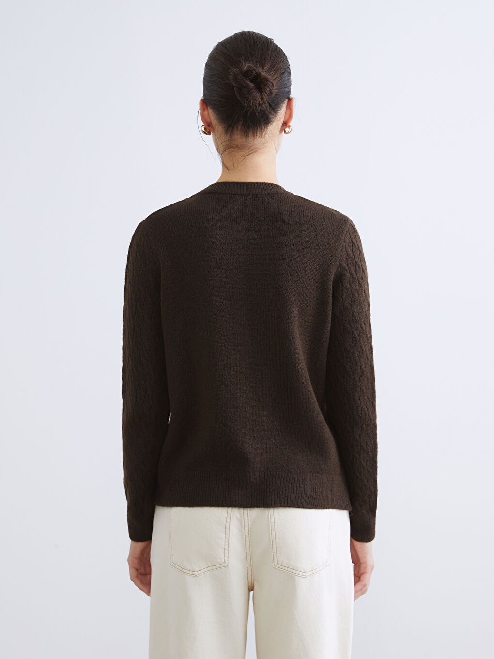 Kardigan od trikotaže sa dugim rukavima, okruglim izrezom i samostalnim uzorkom za žene-3