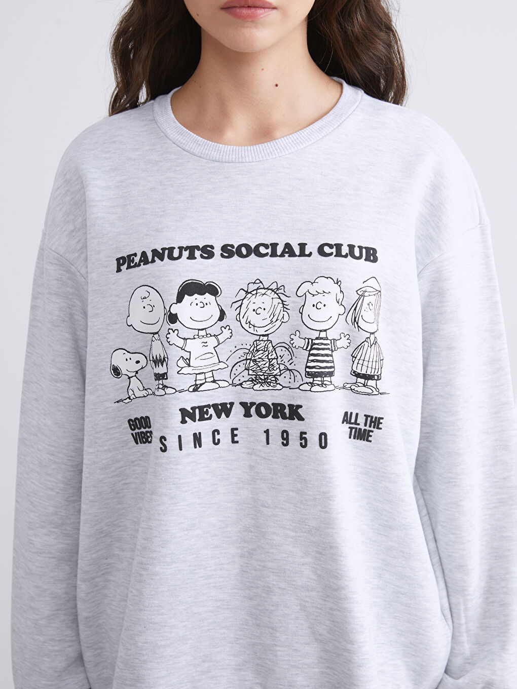 Gri Snoopy Baskılı Oversize Kadın Kalın Sweatshirt-3