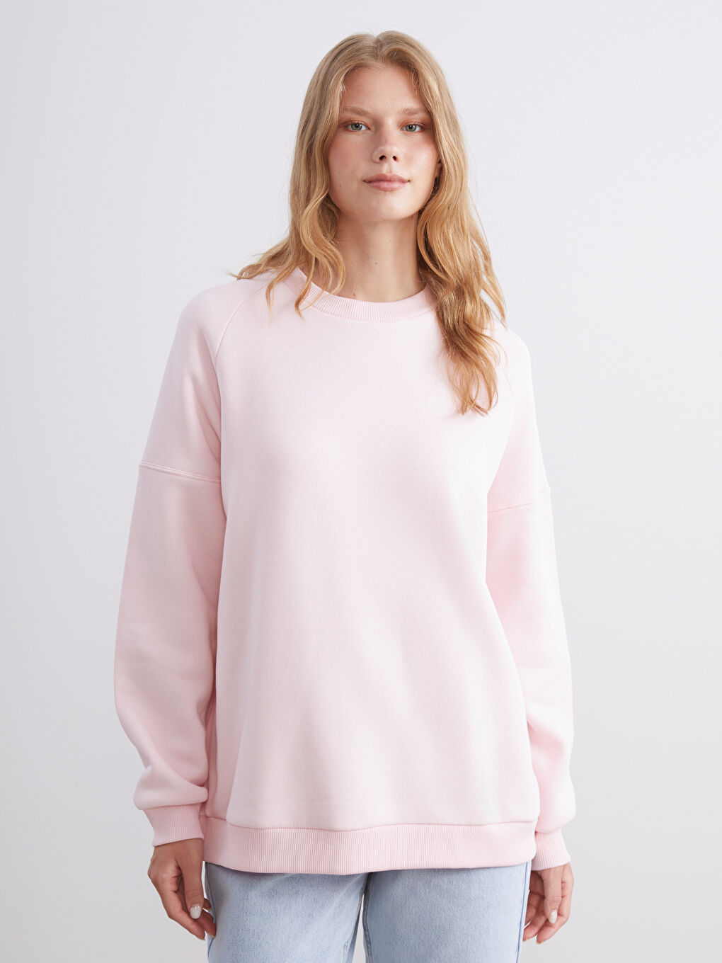 Pembe Bisiklet Yaka Kadın Sweatshirt