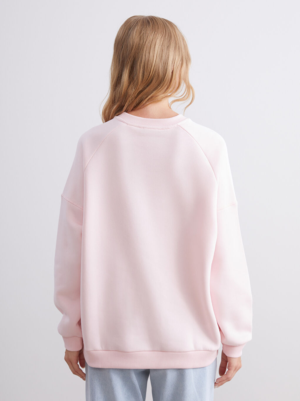 Pembe Bisiklet Yaka Kadın Sweatshirt-3