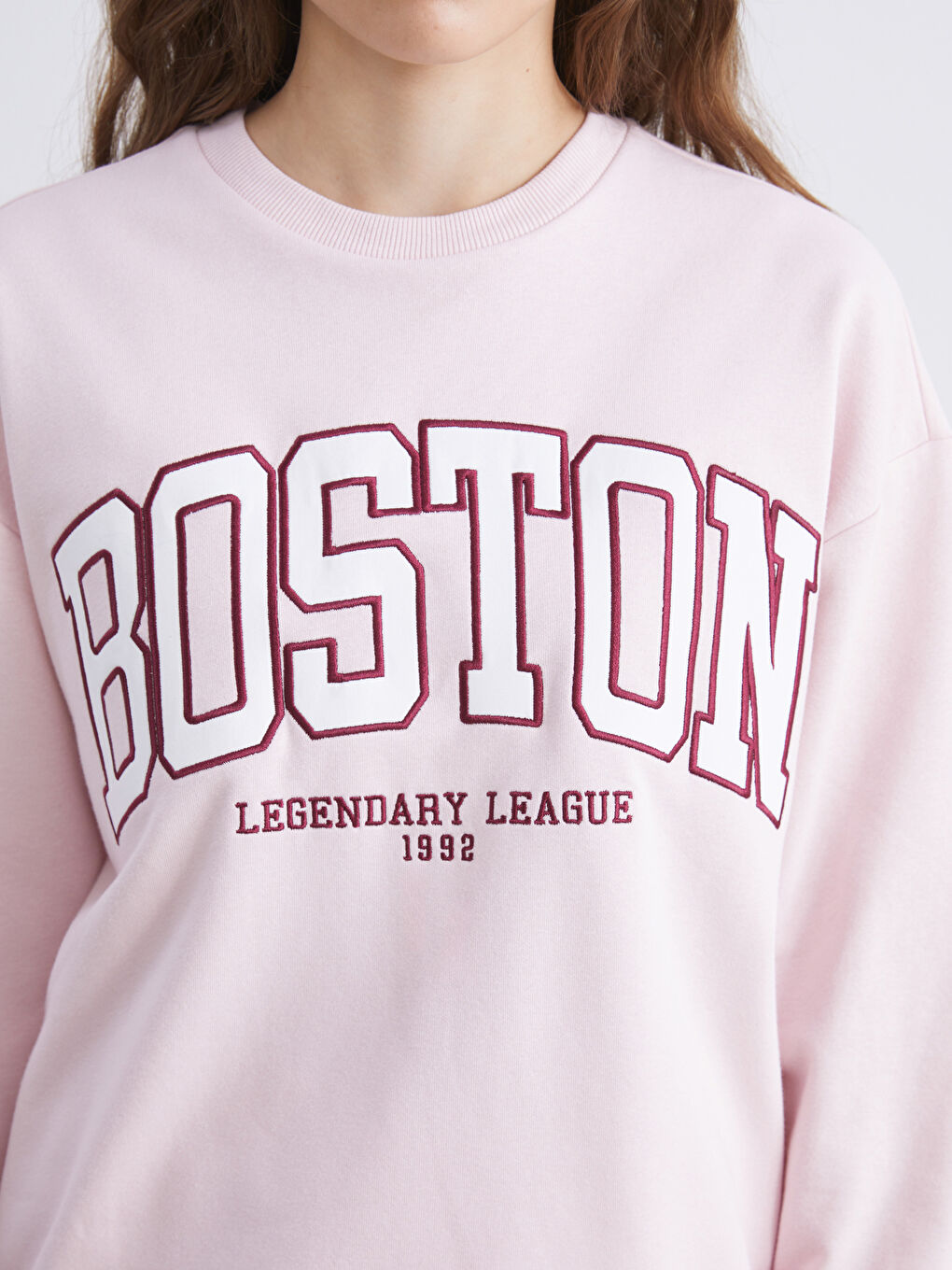 Pembe Boston Nakışlı Oversize Kadın Kalın Sweatshirt-2