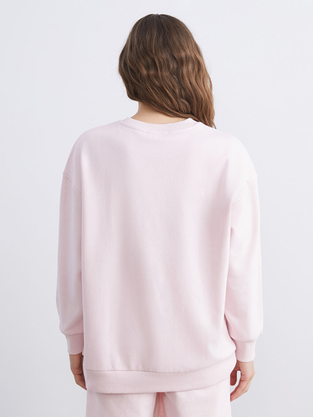 Pembe Boston Nakışlı Oversize Kadın Kalın Sweatshirt-3