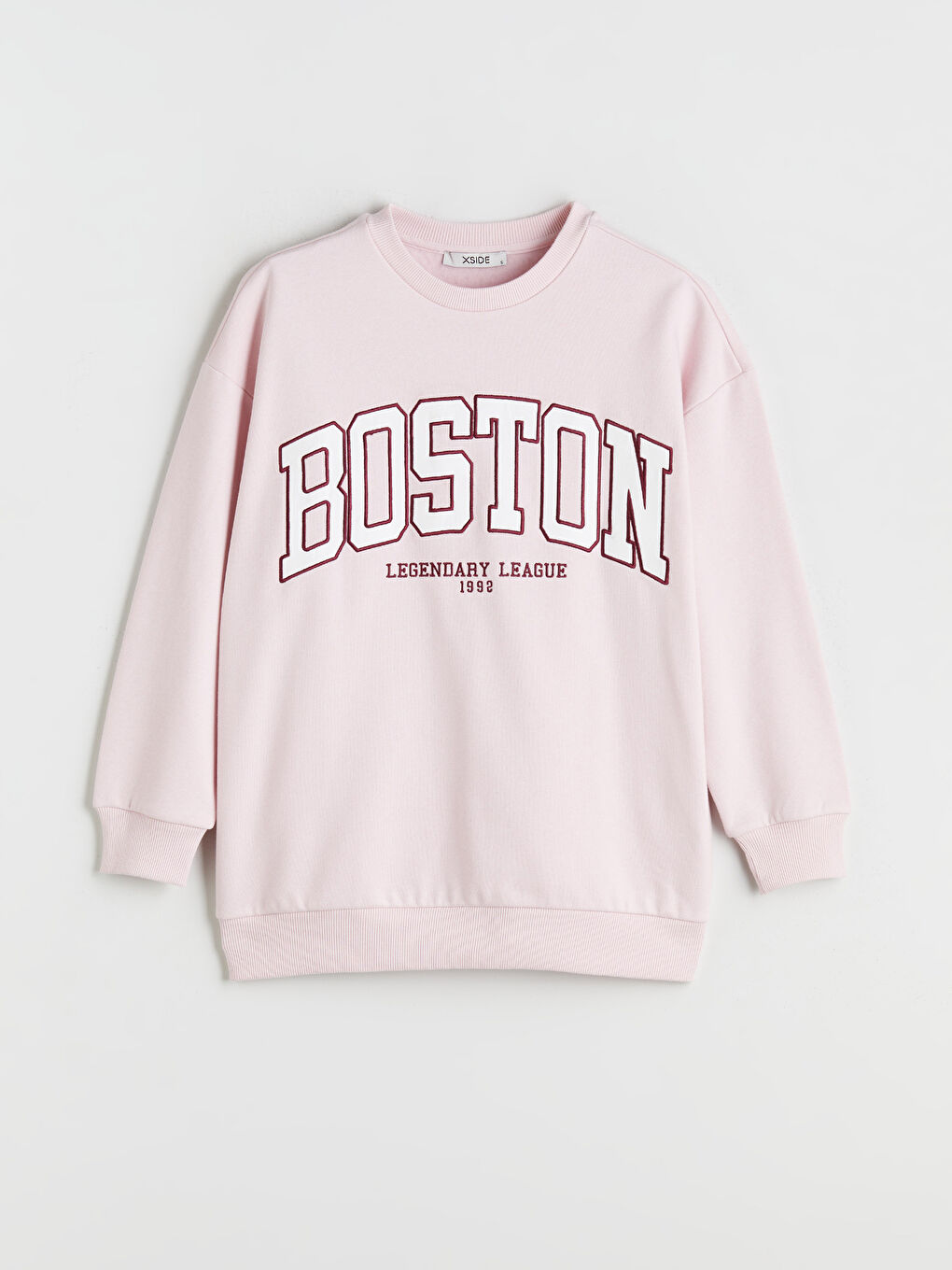 Pembe Boston Nakışlı Oversize Kadın Kalın Sweatshirt-4