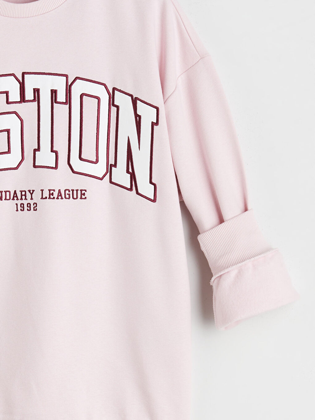 Pembe Boston Nakışlı Oversize Kadın Kalın Sweatshirt-6