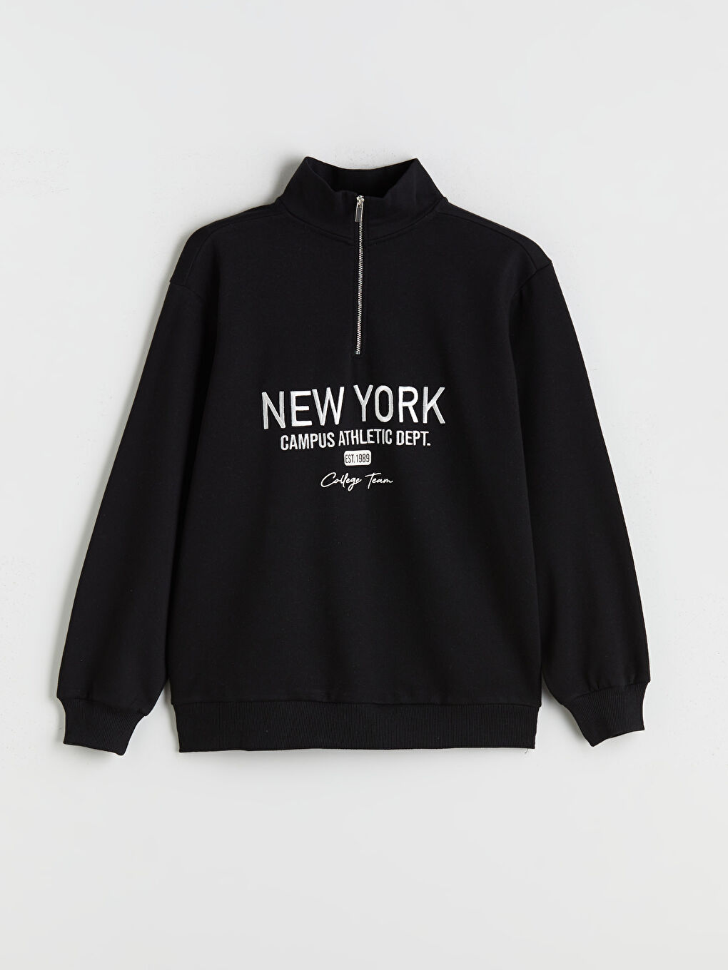Siyah New York Nakışlı Oversize Kadın Kalın Sweatshirt-4