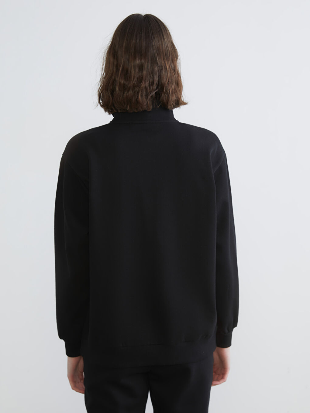 Siyah New York Nakışlı Oversize Kadın Kalın Sweatshirt-3