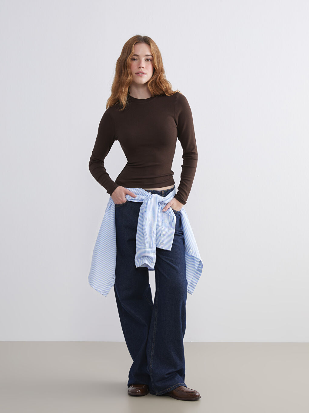 Kahverengi Bisiklet Yaka Kadın Body-1