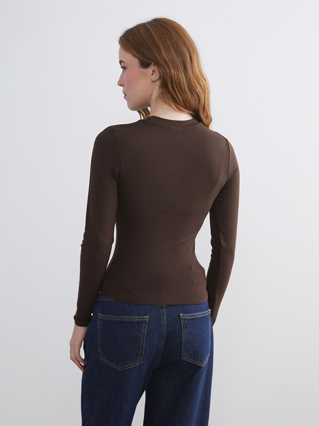 Kahverengi Bisiklet Yaka Kadın Body-3