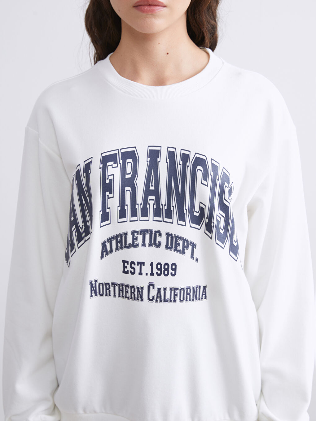 Ekru San Francisco Baskılı Oversize Kadın Sweatshirt-2