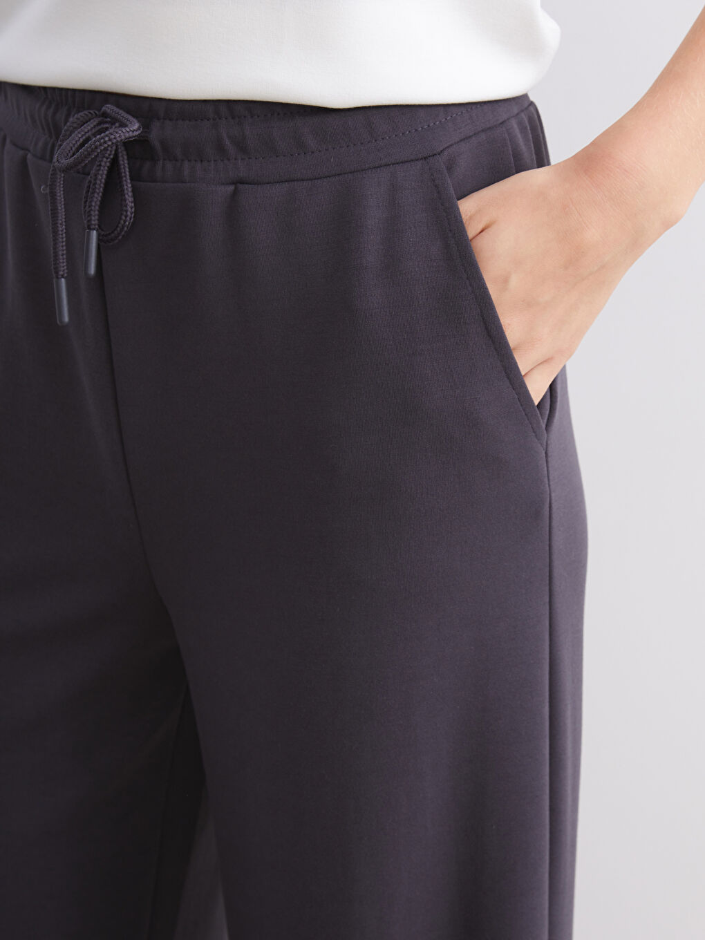 Antrasit Beli Lastikli Kadın Eşofman Altı-2