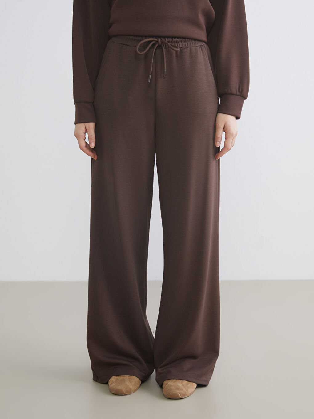 Kahverengi Beli Lastikli Kadın Eşofman Altı-1