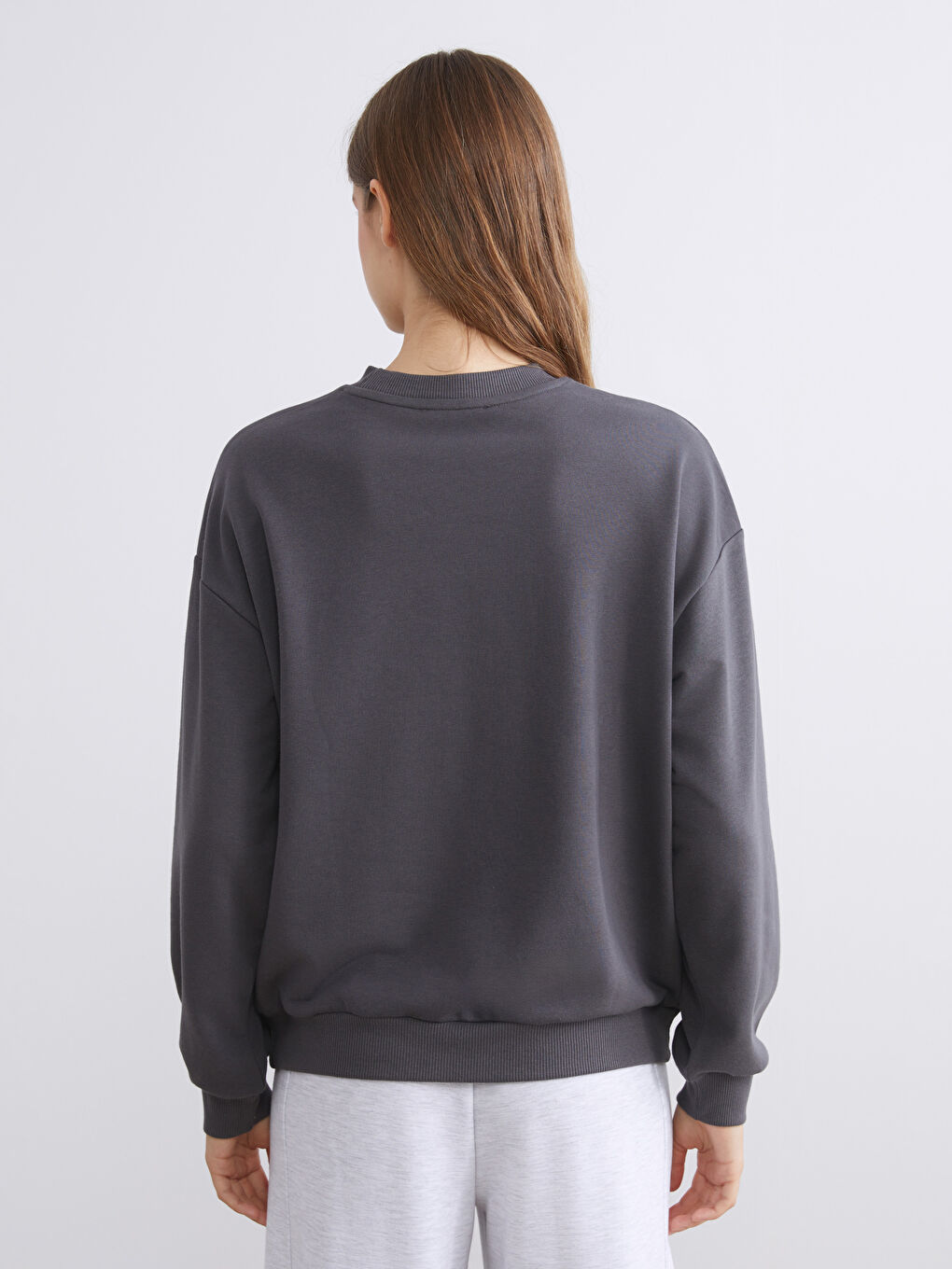 Antrasit Baskılı Oversize Kadın Kalın Sweatshirt-3
