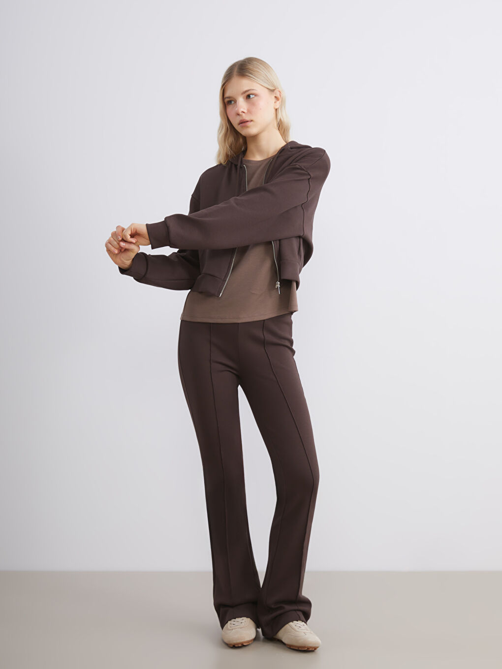 Kahverengi Beli Lastikli Kadın Eşofman Altı