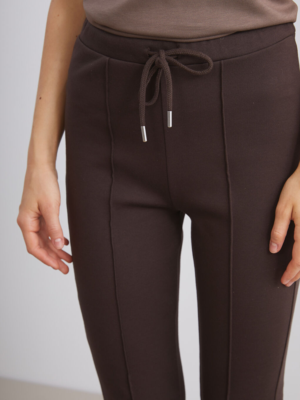 Kahverengi Beli Lastikli Kadın Eşofman Altı-2