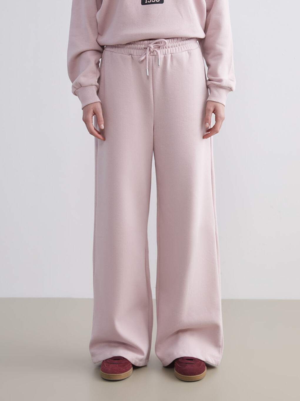 Pembe Beli Lastikli Kadın Kalın Eşofman Altı-1